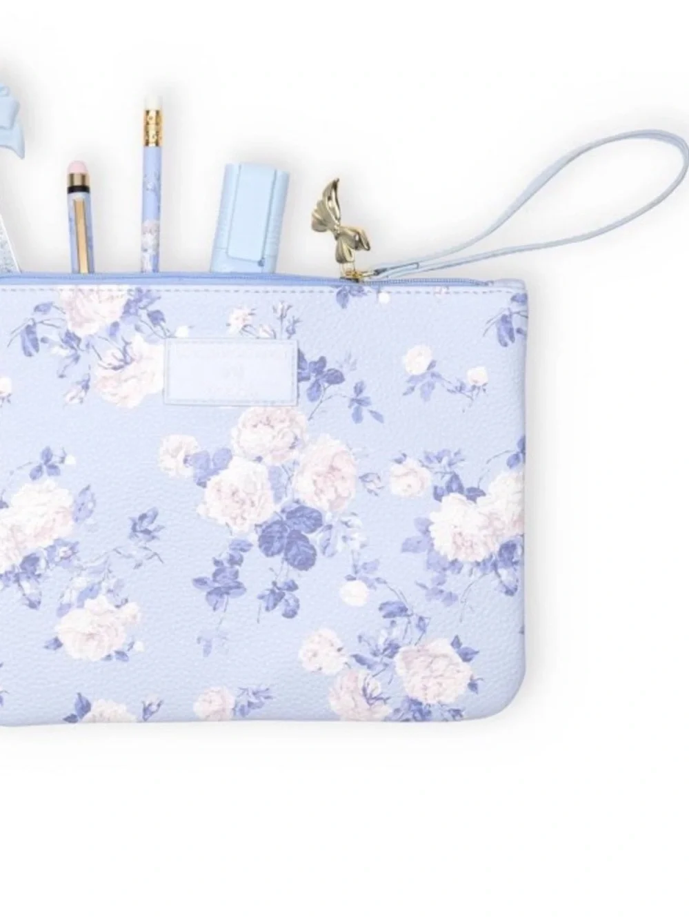 LoveShackFancy x Target Yoobi Light Blue Floral Wristlet Pencil Case Pouch
